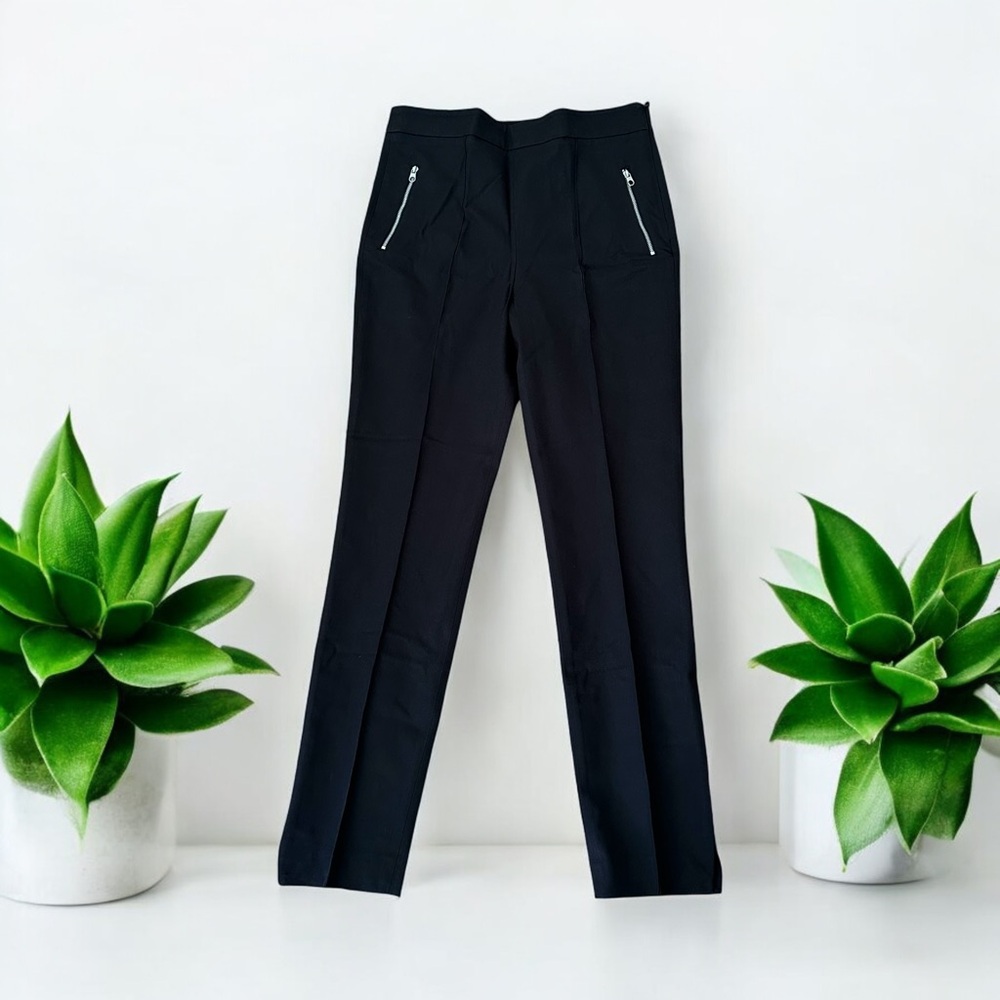 Karen Millen Black Straight Leg High Rise Trousers With Zip Pockets Size 8